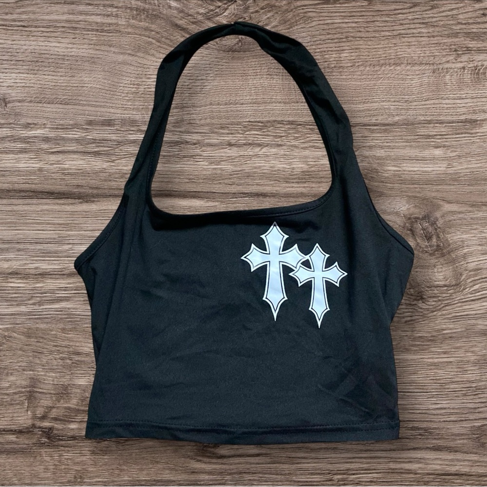 Black Graphic Halter Top